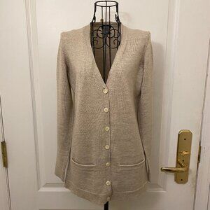 Ann Taylor Women Gold Sparkling Merino Wool Cardigan Sweater Size X-Small